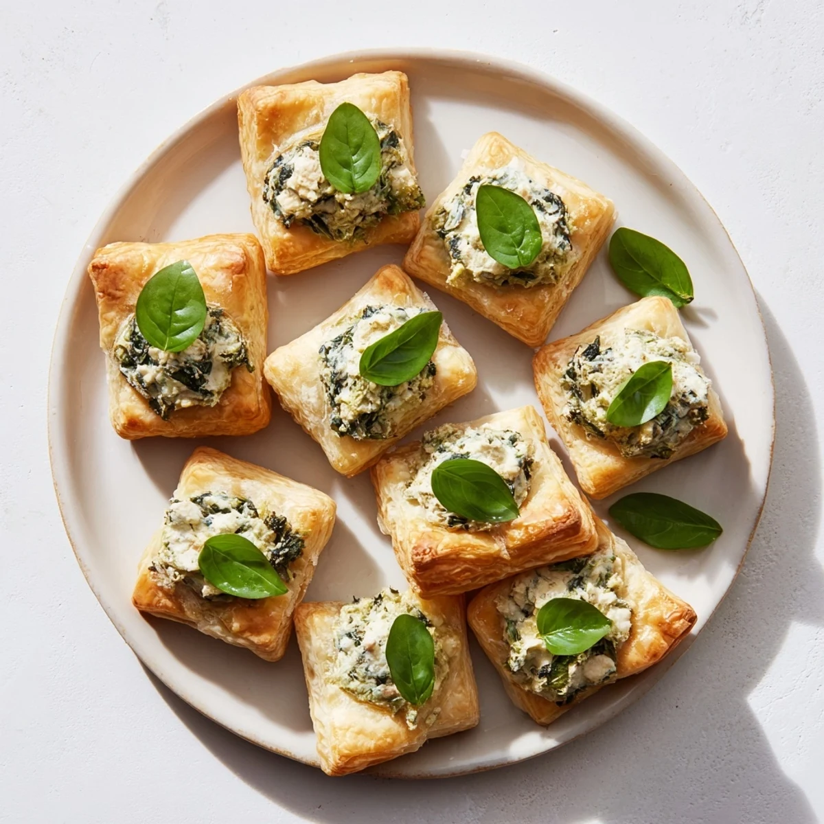 Golden and flaky Lucky Clover St. Patricks Day Bites, filled with creamy spinach and cheese, ready to enjoy.