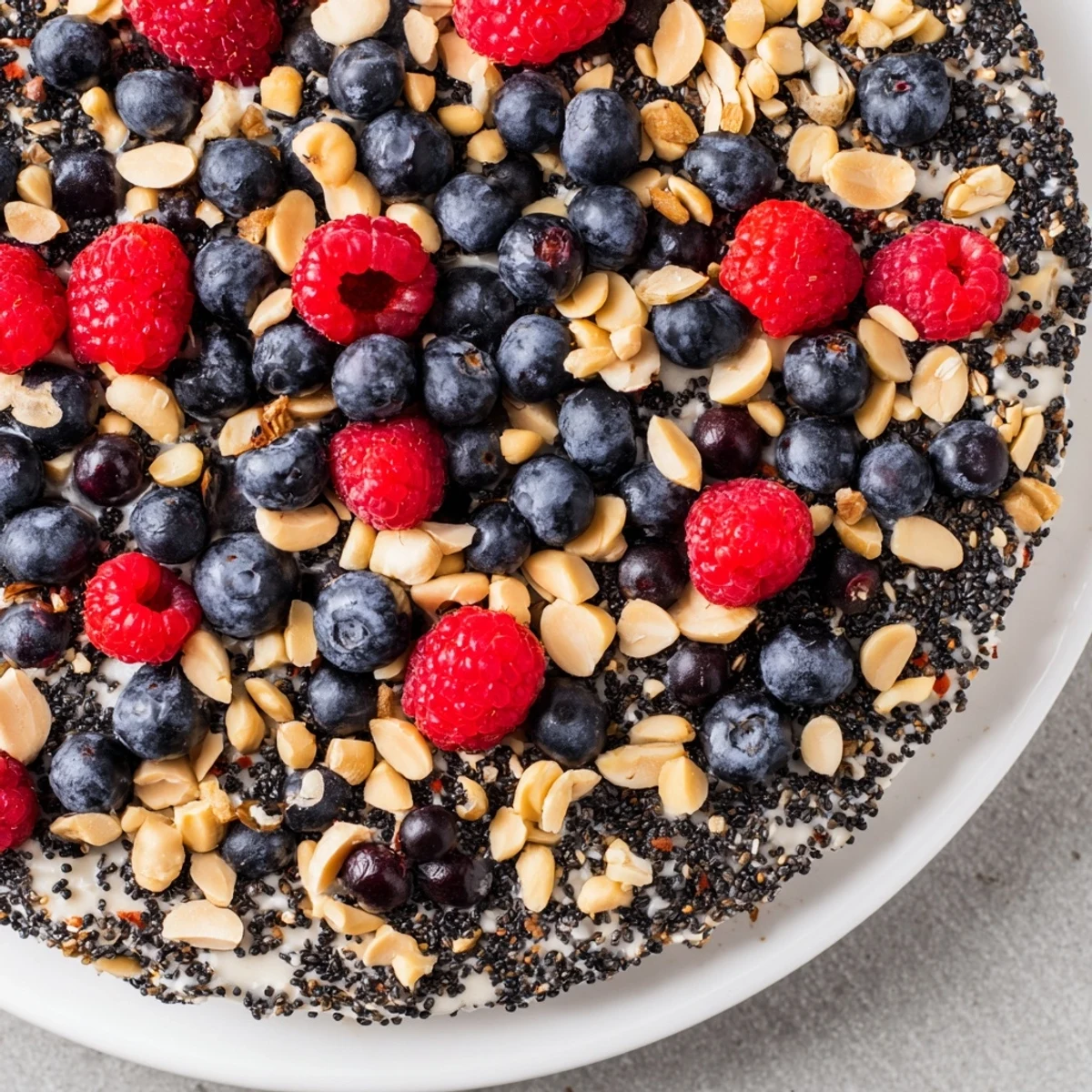 This Singing Bird Seed & Berry Platter reveals a close-up of seeds, nuts, and juicy berries.