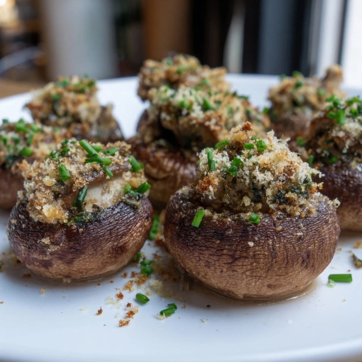 Savory stuffed Enchanted Forest Mushroom Nibbles, with herbs and cheese, baked to perfection for a delightful snack.