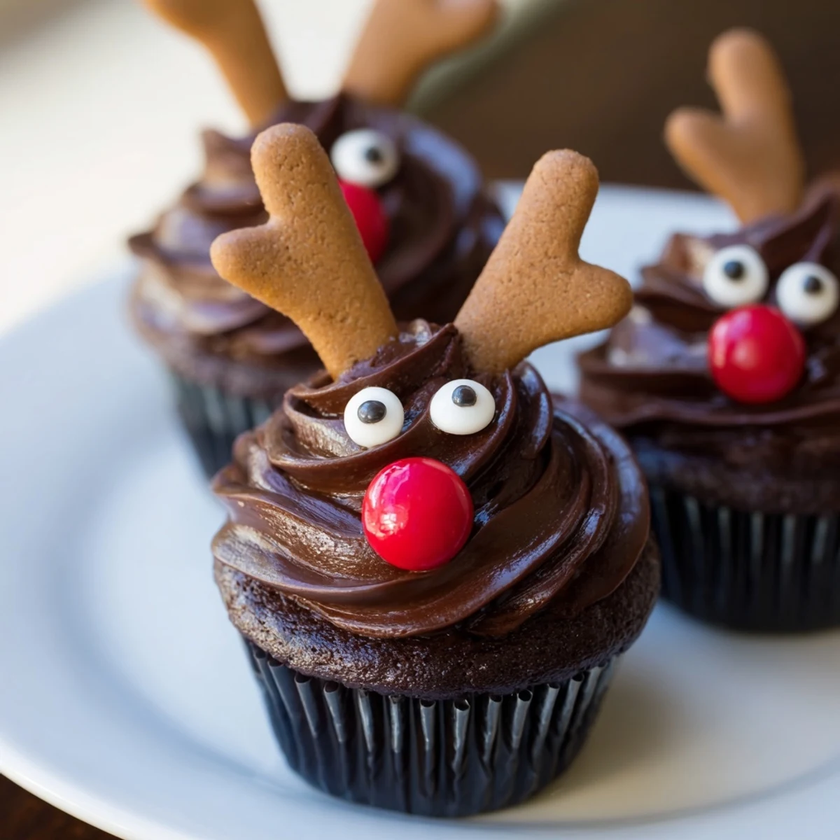 Reindeer Holiday Dessert Platter: A festive arrangement showcasing chocolate reindeer cupcakes and spiced cranberry mousse.