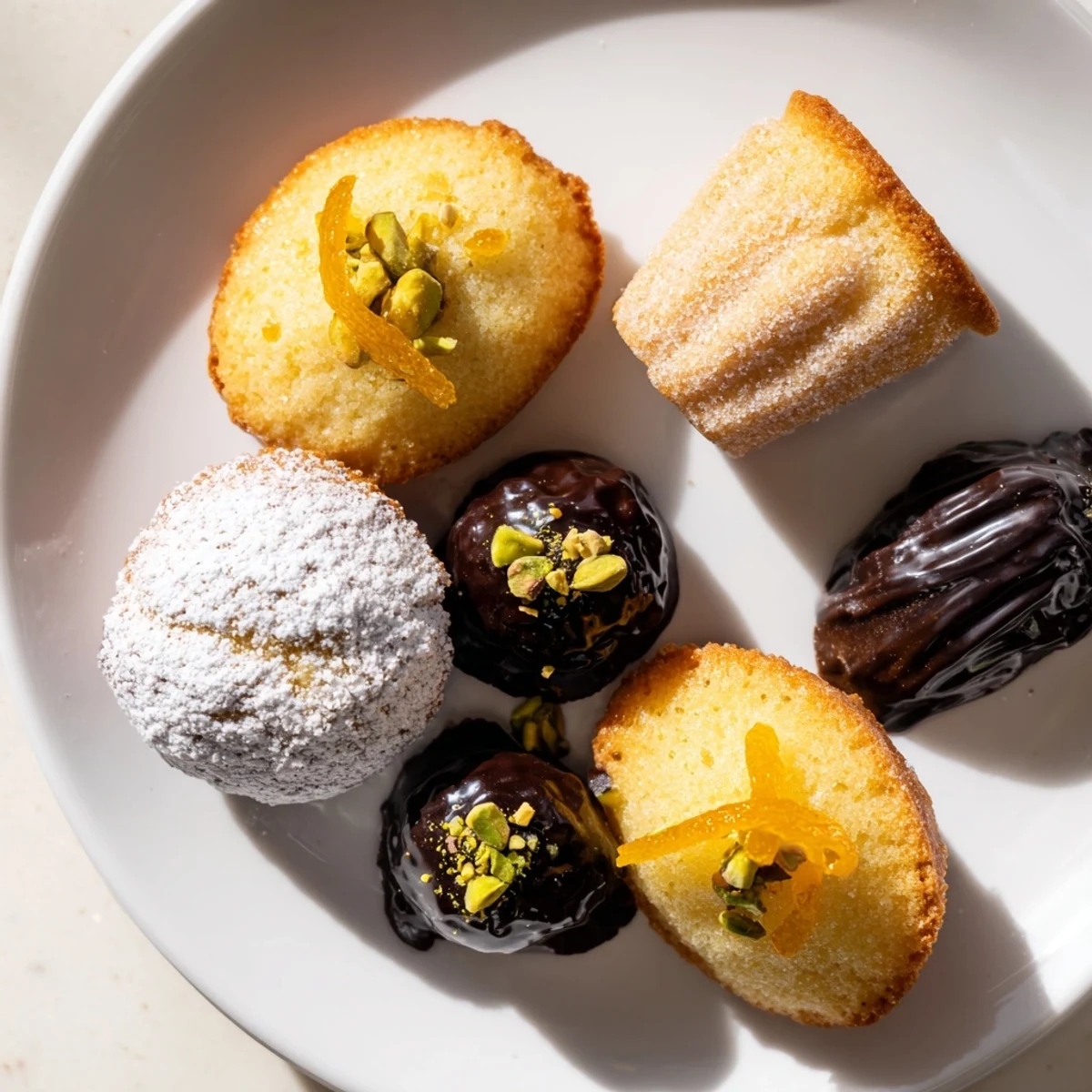 Une plaque garnie de Mignardises Bonne Année 2026, petites douceurs françaises pour une dégustation festive.
