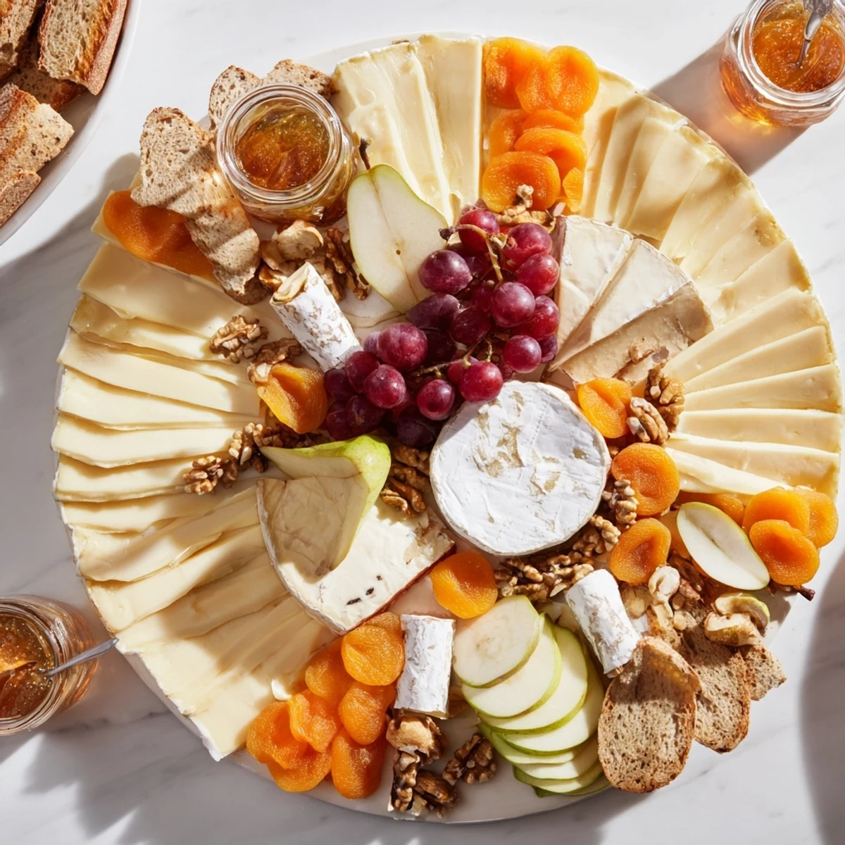 Elegant cheese platter Cœur Passion with creamy Brie, fresh fruit, and crunchy nuts, ready to serve.