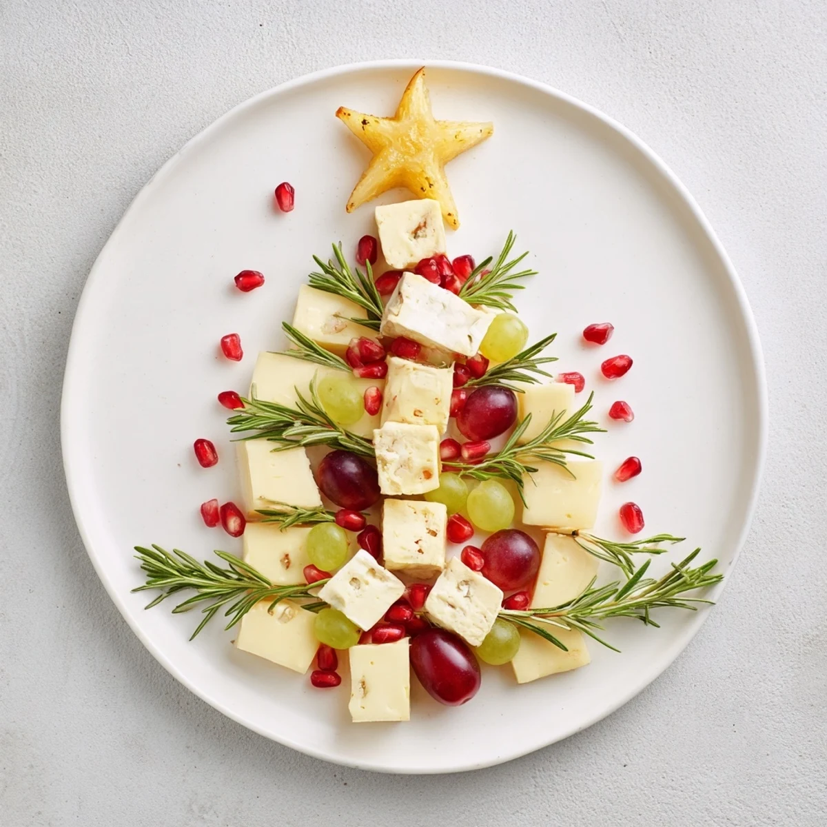 Festive Holiday Tree Appetizer Platter arranged with cheeses, fruits, and meats, a delicious holiday spread.