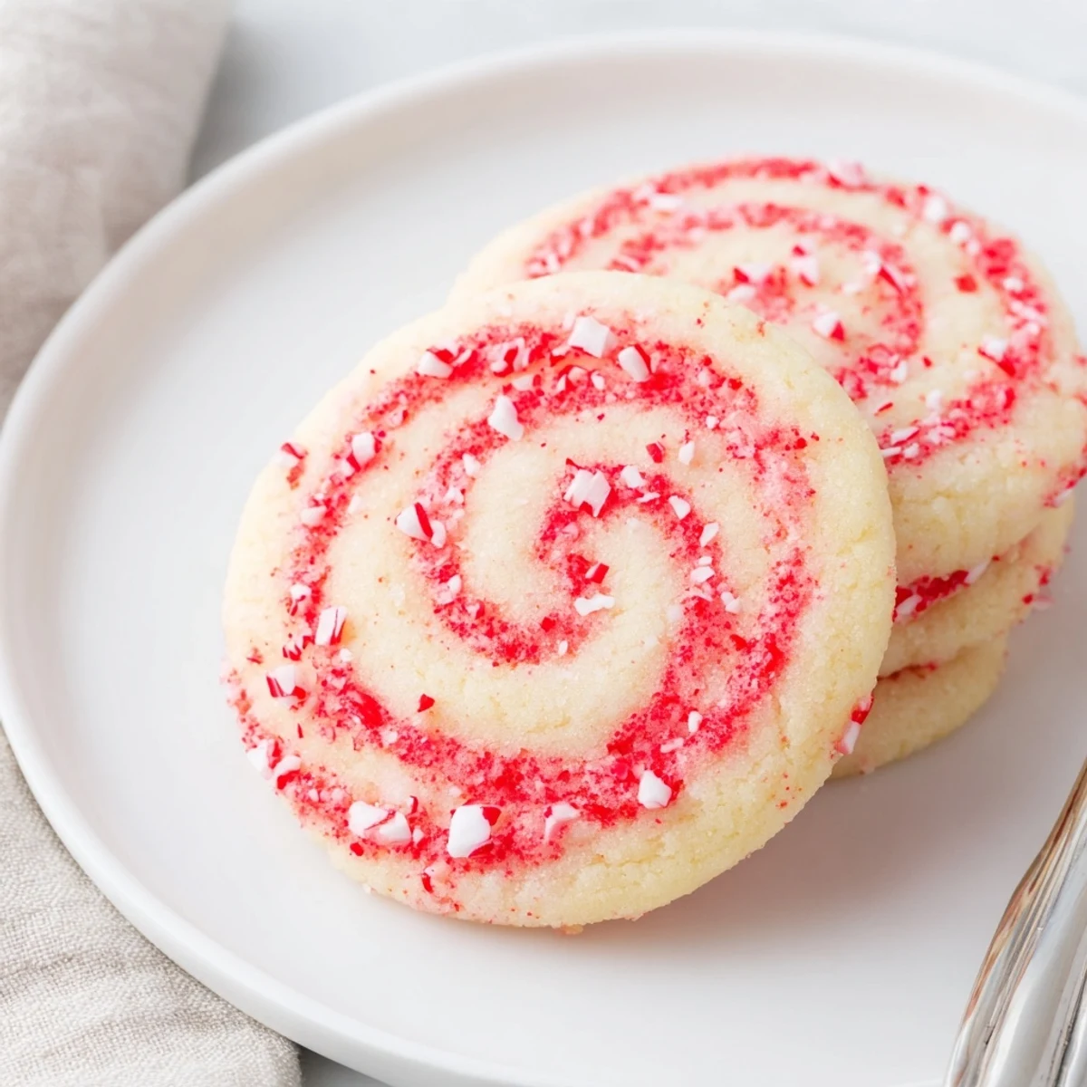 Candy Cane Swirl Cookie Platter cookies offer a beautiful holiday color palette, ready to enjoy with a warm drink.