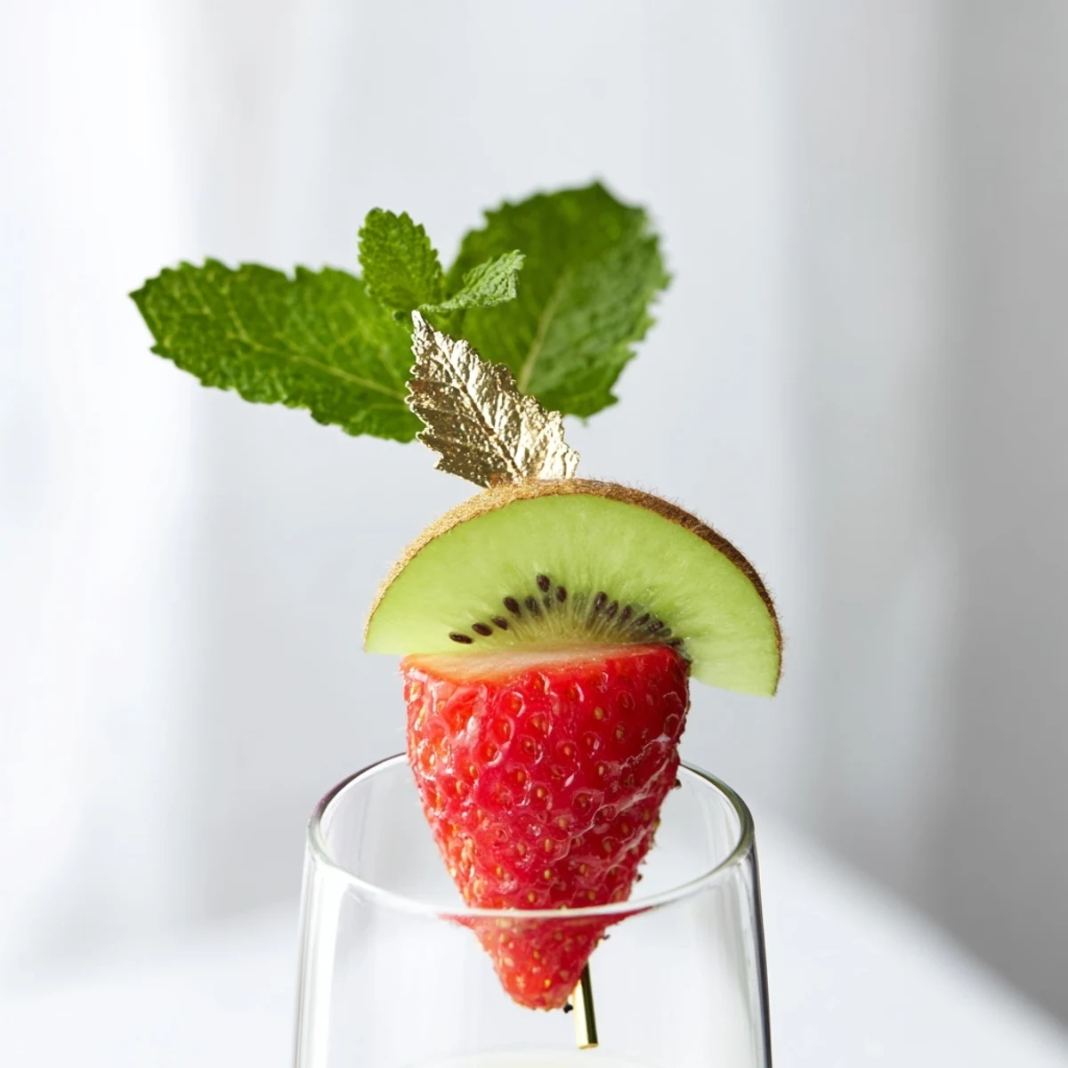 Vibrant champagne flute fruit garnishes for New Years, offering a colorful and festive display.