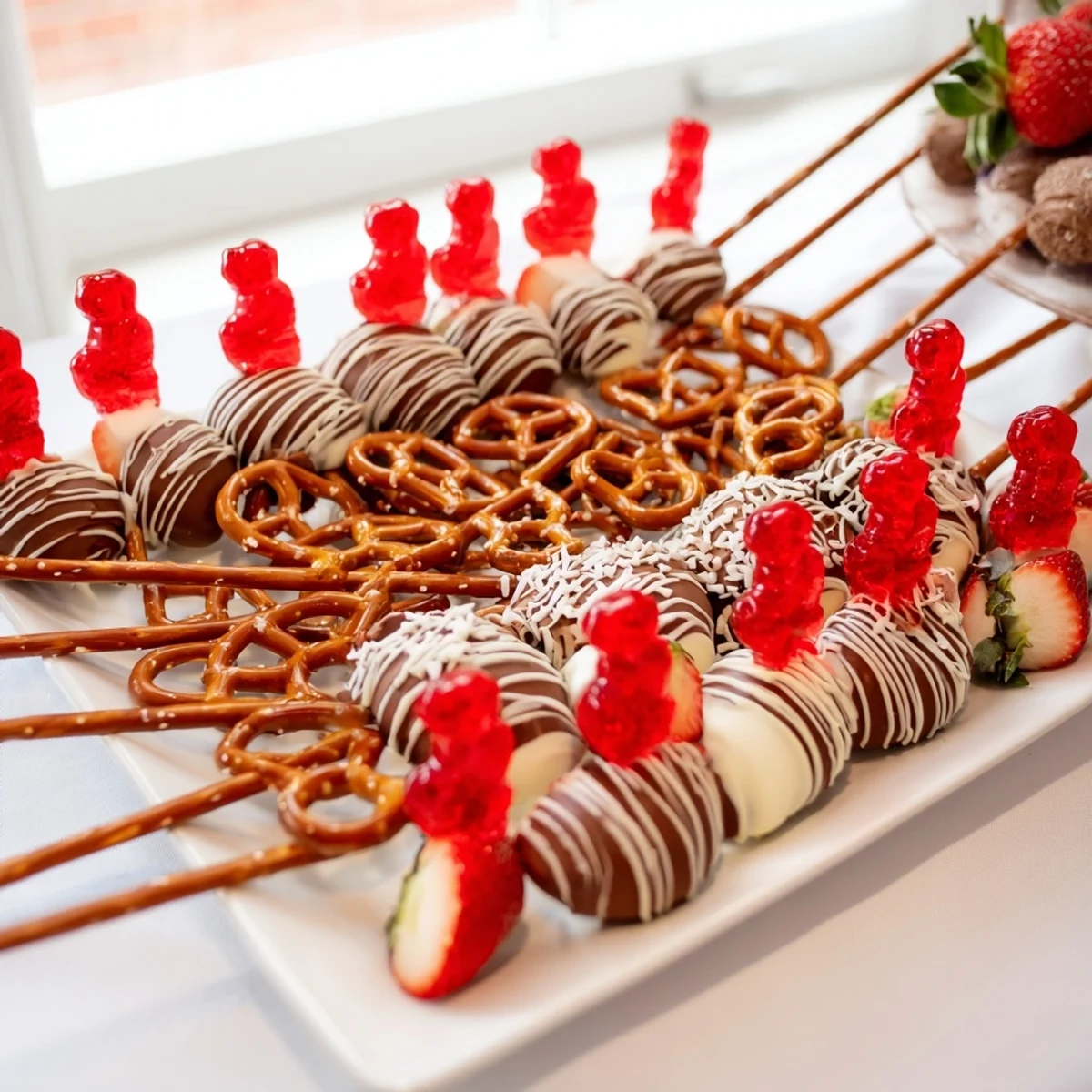 A beautifully arranged Sweet Board, brimming with red and white treats, ready to serve and share.