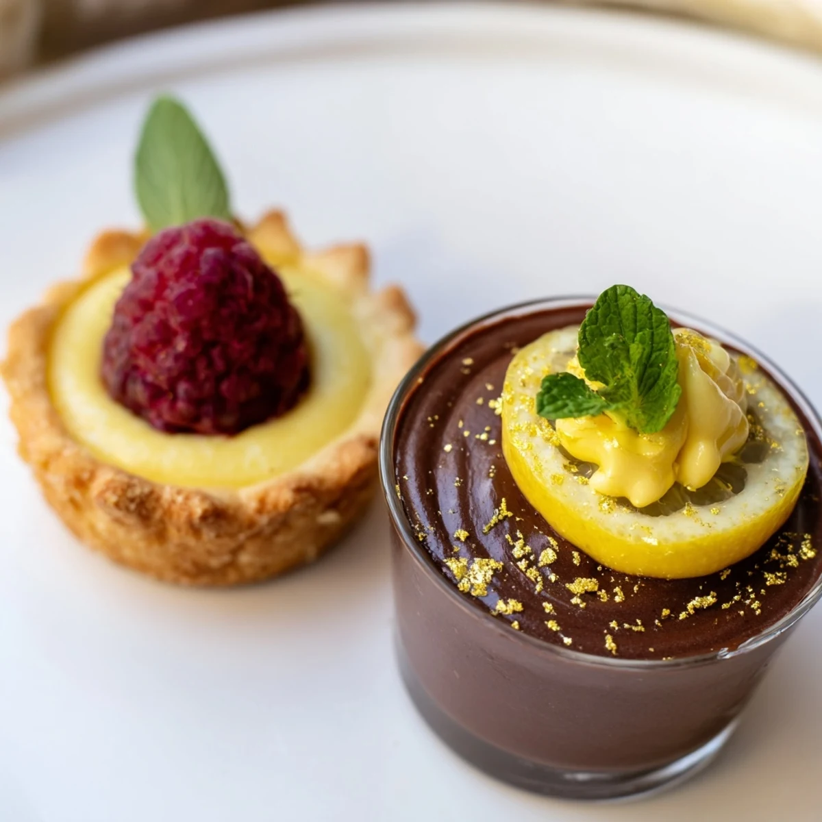 Glimmering Assiette de Desserts Starry Delight plated with gold dust, berries, and a medley of lovely French pastries.