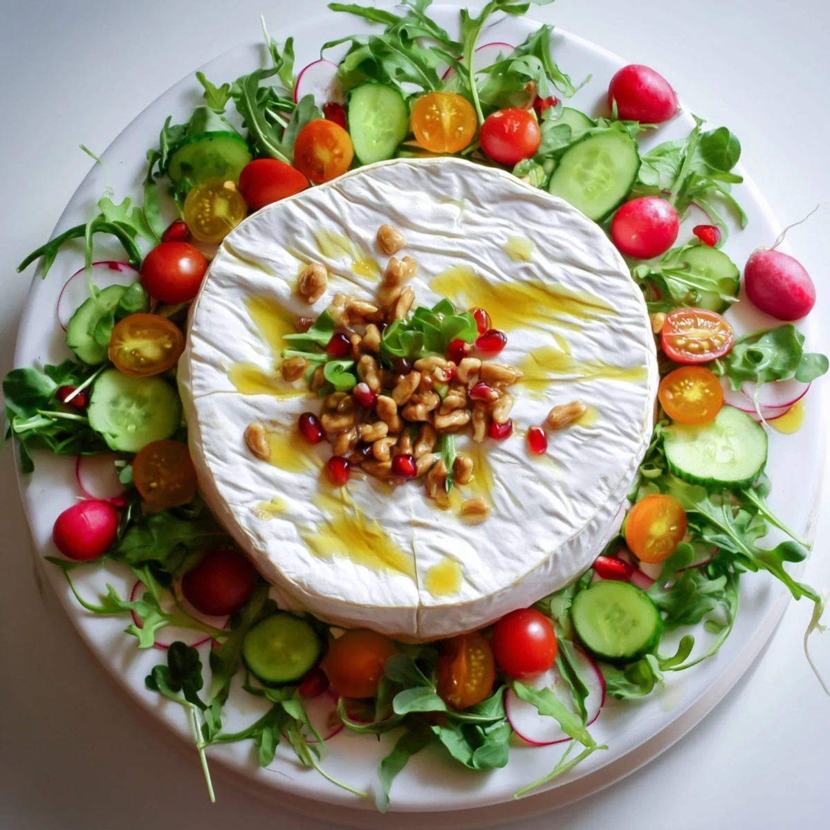 A close-up shows the Zenith Point salad, with the cheese wheel as the dramatic centerpiece.