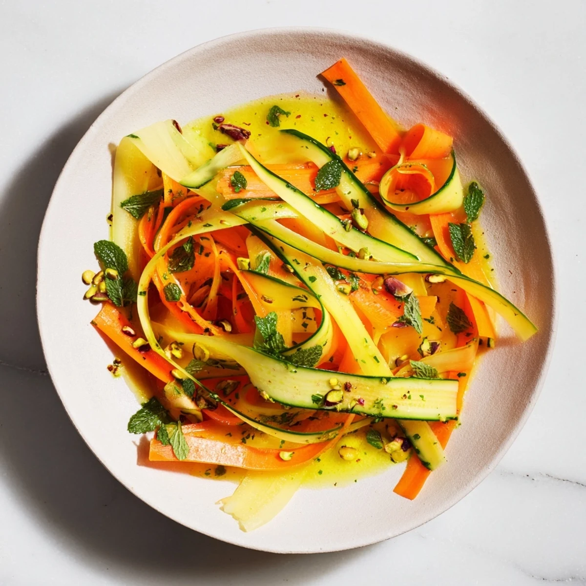 Citrus Carrot Ribbon Salad with bright citrus slices and scattered fresh herbs, a light, colorful side.