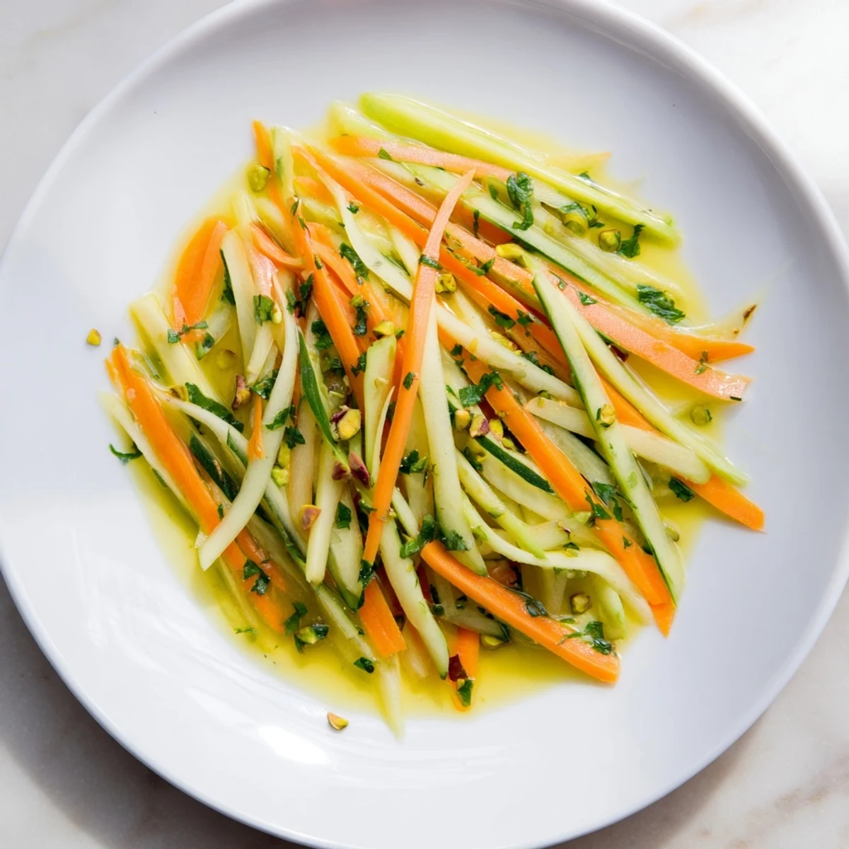 Fresh Citrus Carrot Ribbon Salad, glistening with a honey-lemon dressing, ready to eat and enjoy.