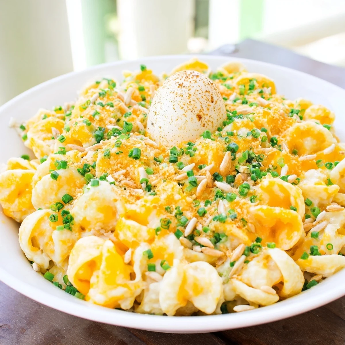 Rich and cheesy Instant Cheese Ramen, photographed with a sprinkle of green onion, ready to eat.