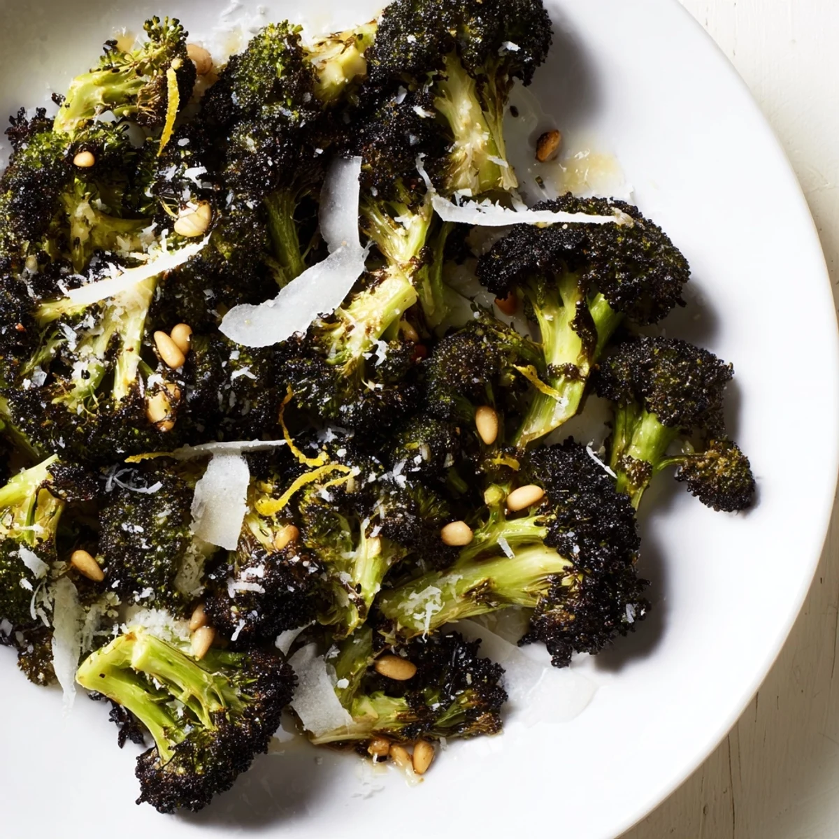 Charred Broccoli Salad, a colorful salad with roasted broccoli and Parmesan, ready to serve.