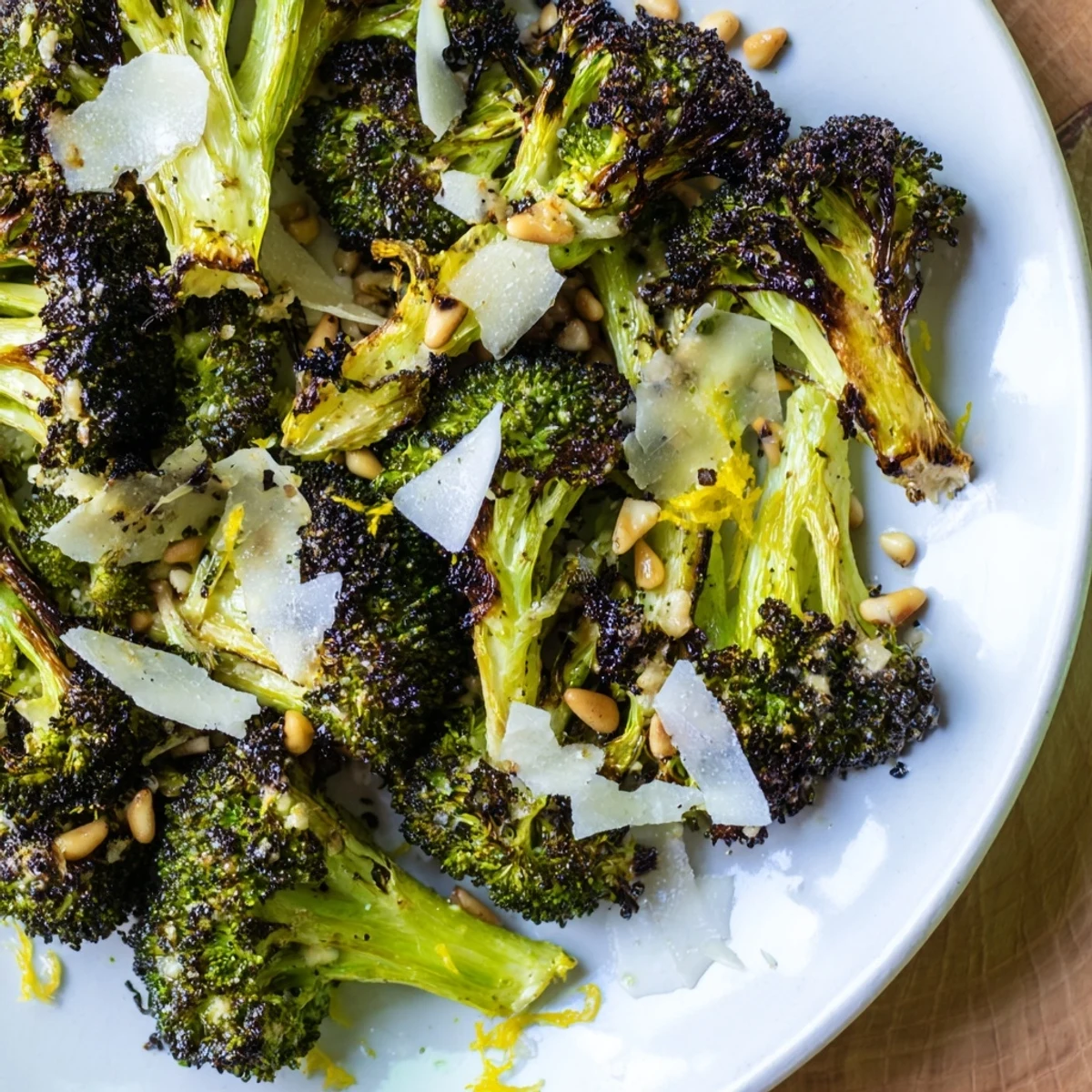 A close-up of the delicious Charred Broccoli Salad, showing the smoky roasted broccoli florets.