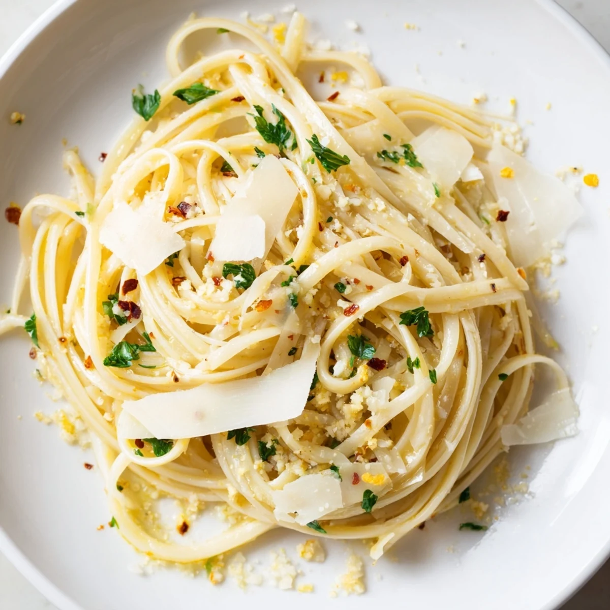 Steaming bowl of Garlic Butter Linguine, tossed with fresh parsley, ready to enjoy.