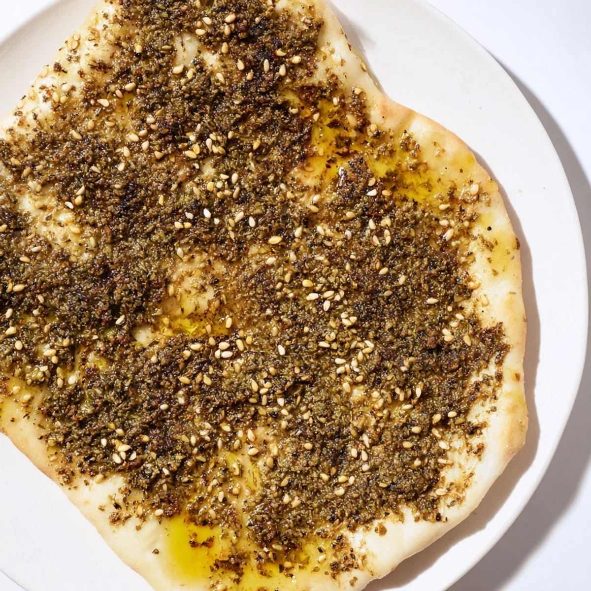 Freshly baked Levantine Zaatar Bread features a golden crust and aromatic zaatar, perfect for sharing.