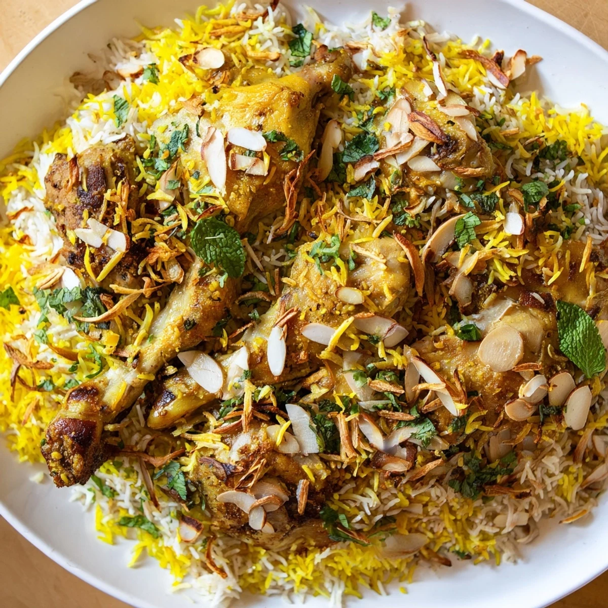 Golden-hued Kuwaiti Biryani rice, a fragrant layered dish with tender meat and fluffy rice.
