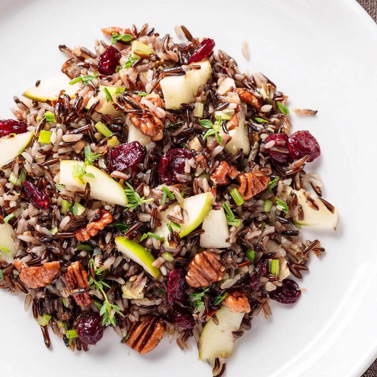 A hearty bowl with wild rice harvest salad, studded with cranberries and toasted pecans.