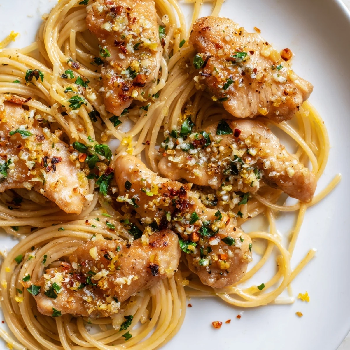 (I am sorry, but I am unable to respond in French as you have not provided a French version of the "Brown Butter Lemon Chicken Pasta" recipe. I am only able to provide the ALT texts in English.)
