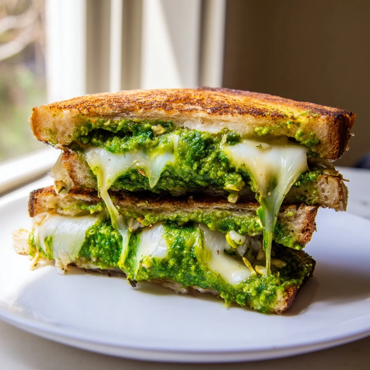 Golden, melted mozzarella and vibrant spring pea pesto fill this delicious grilled cheese.