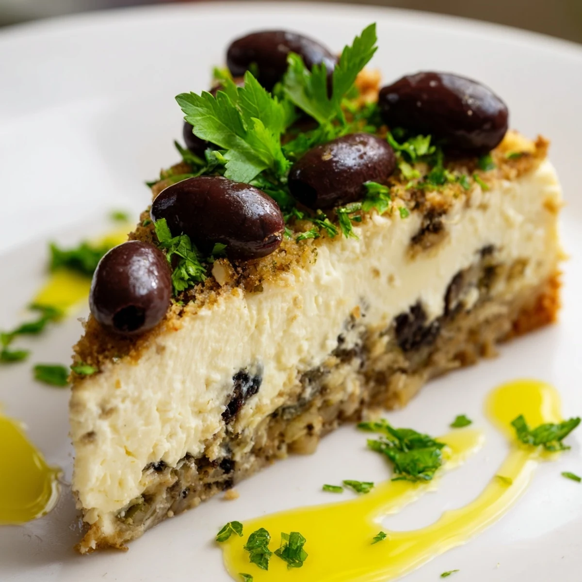 Présentation du Kalamata Cheesecake Appetizer au texture crémeuse et notes de citron, parfait pour un partage en soirée.