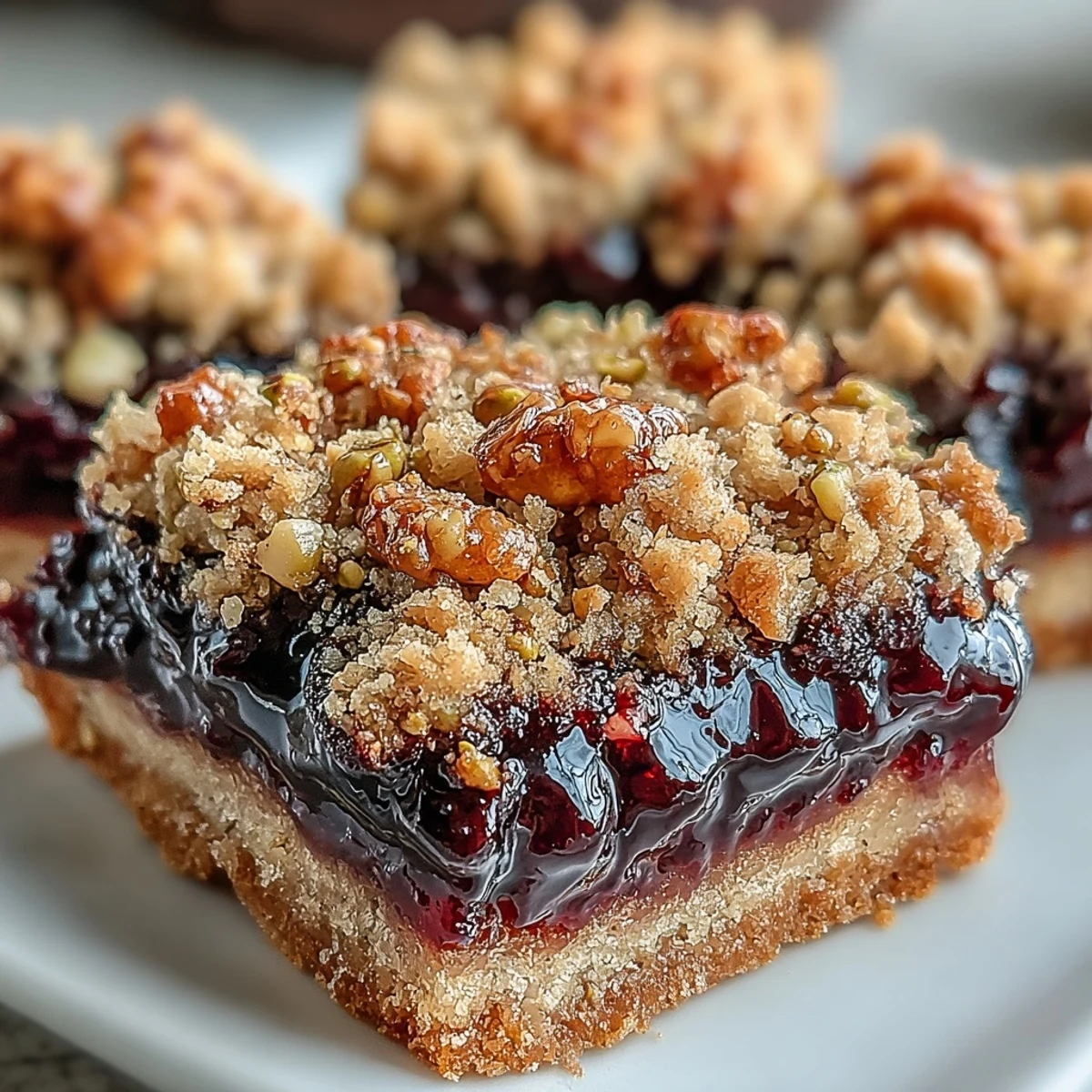 Suggestion de service : ces bars noix de pistache aux mûres accompagnés d'un nuage de crème fouettée pour un dessert festif.