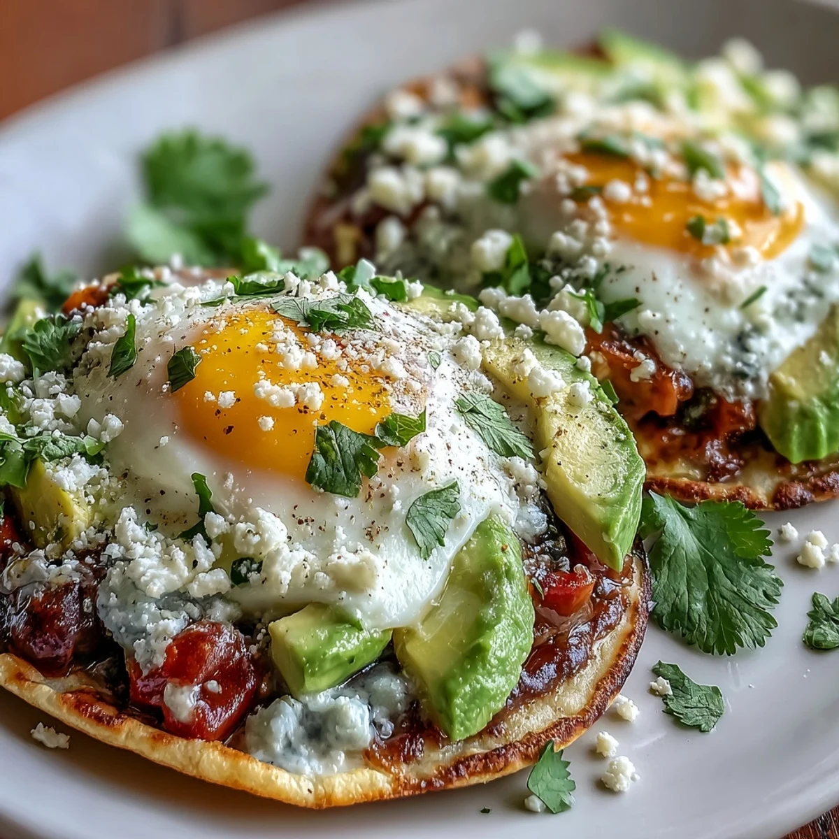 Une assiette colorée d'œufs benedict mexicains garnie d'avocat, de queso fresco et de coriandre fraîche.