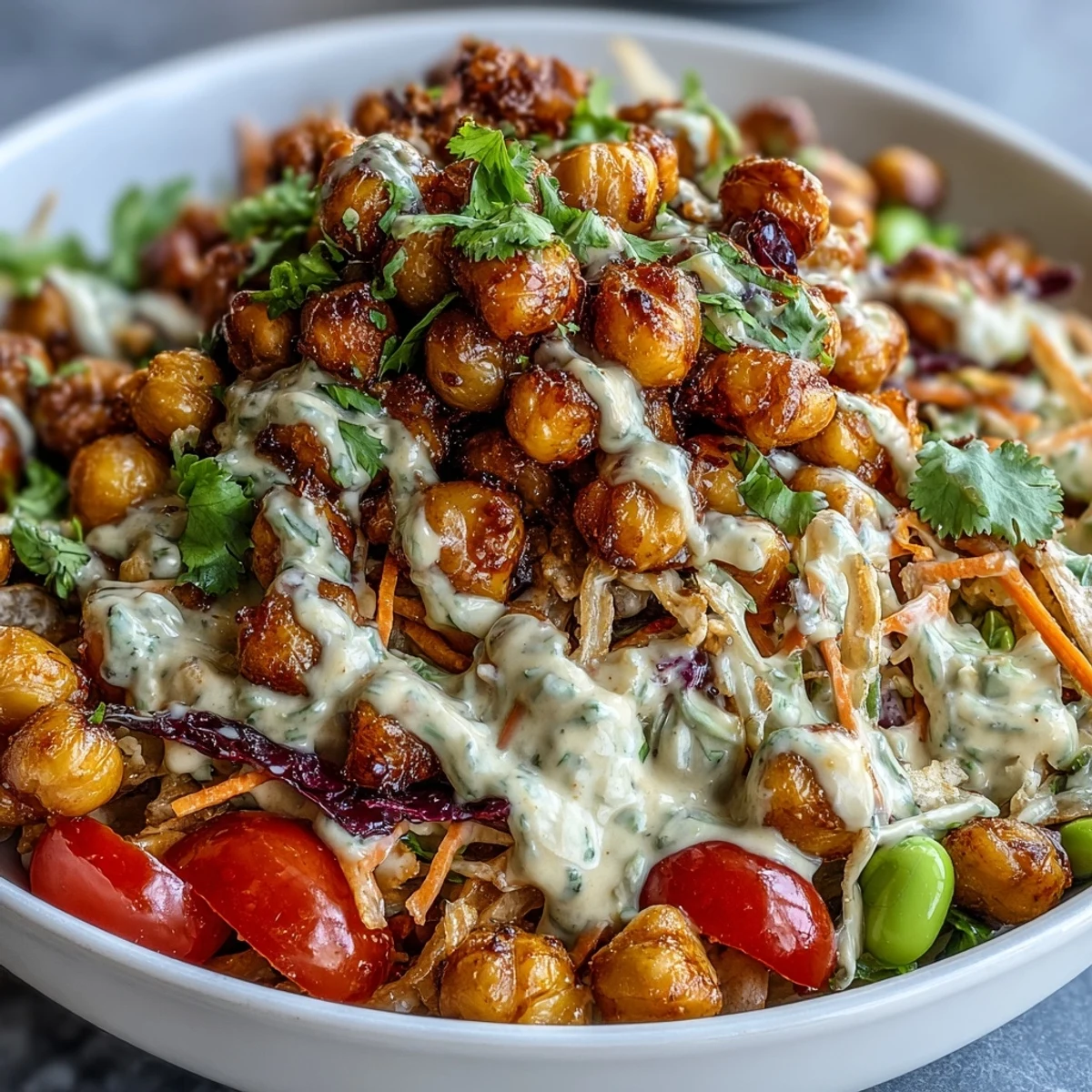 Ce plat d'inspiration fusion est un délice équilibré, un bol de pois chiches et cacahuètes.