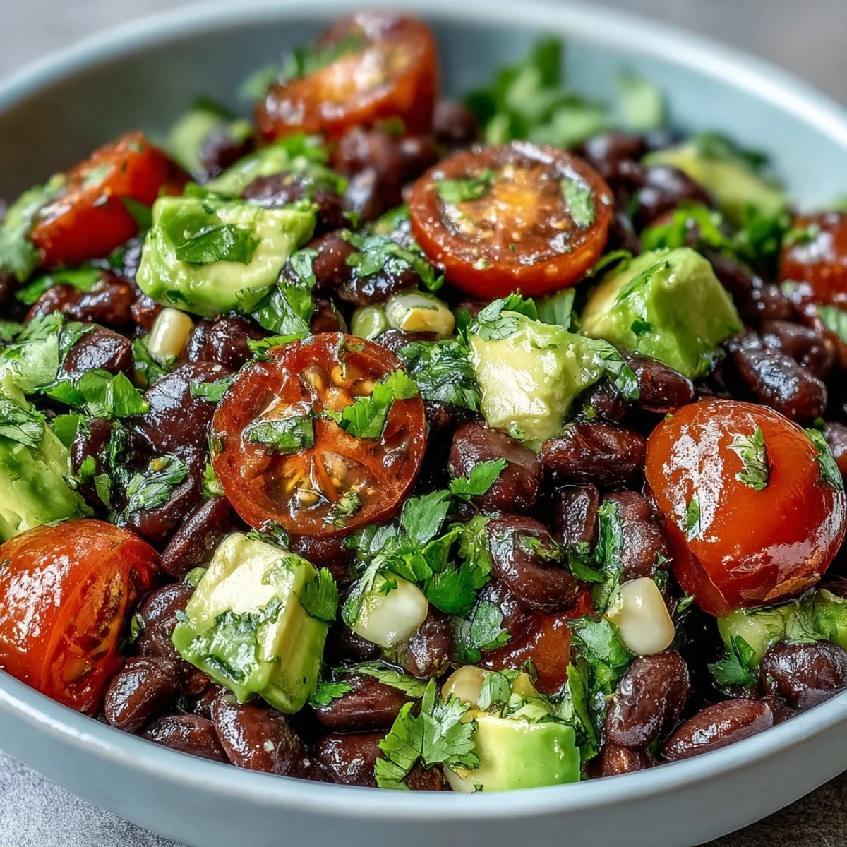 Vibrant plat végétarien de haricots noirs et légumes, prêt à être savouré avec une touche de citron vert.