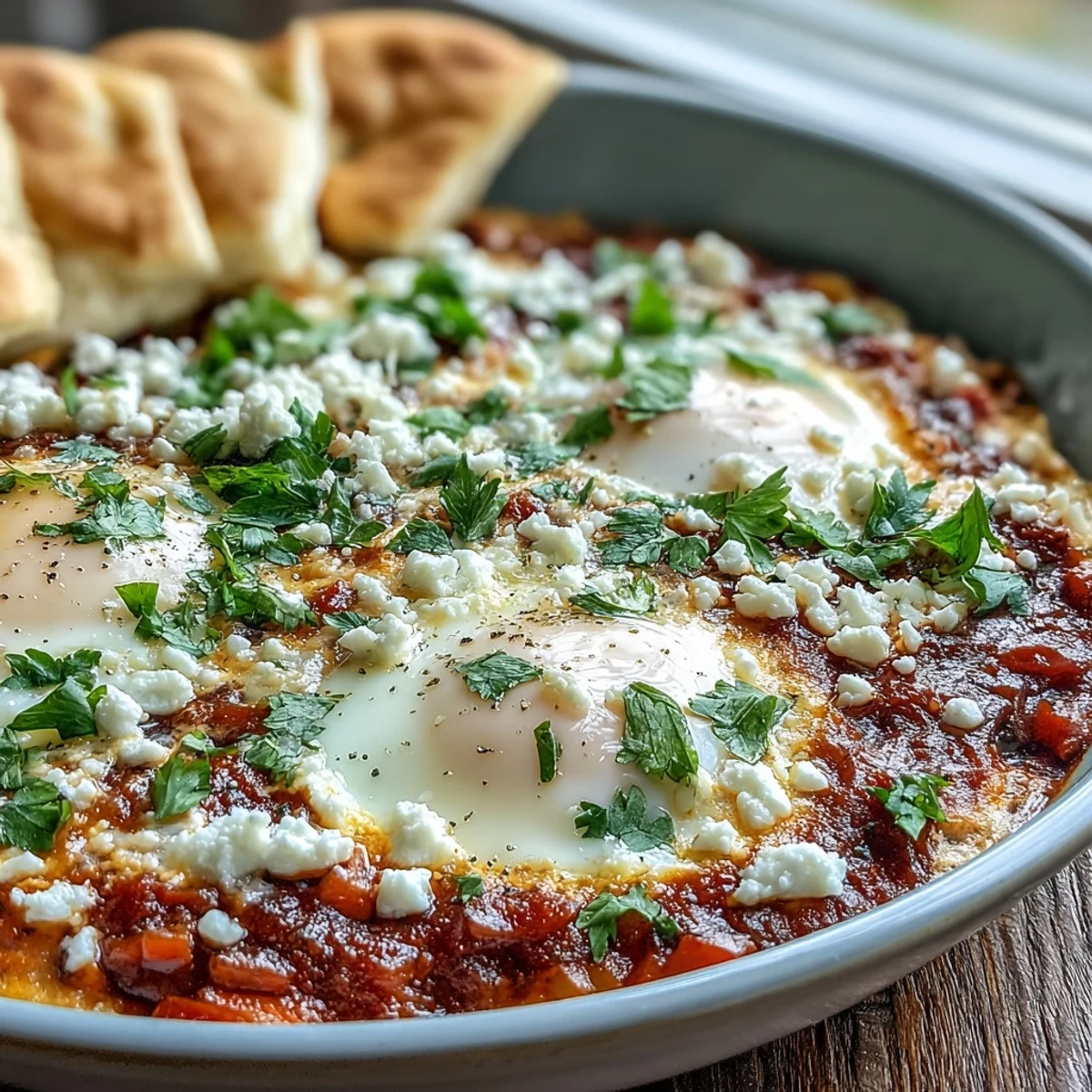 Shakshuka Bowl vibrant, œufs coulants sur sauce tomate-poivron mûre, idéale pour tremper.