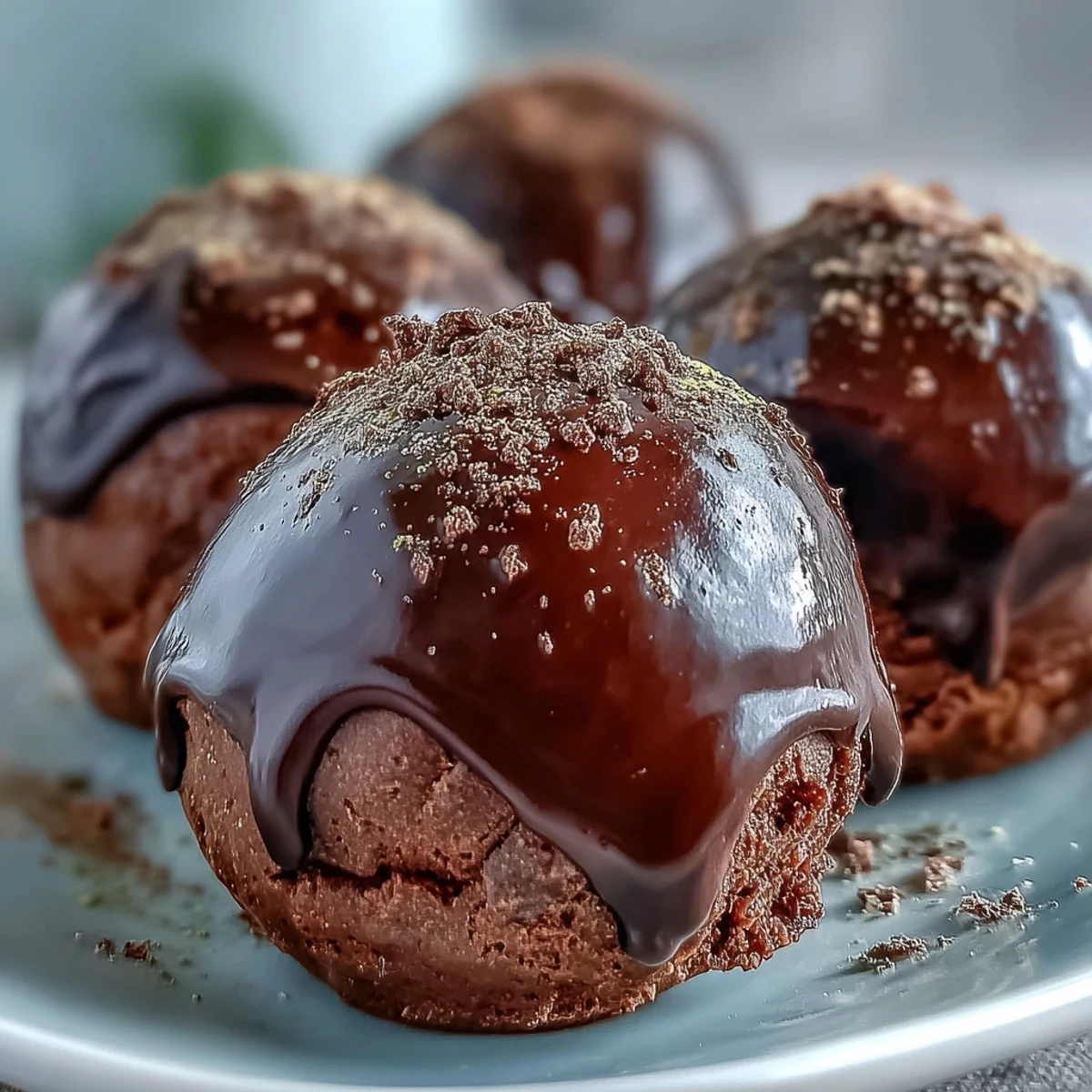 Truffles Hojicha fondantes au chocolat noir, roulées dans la poudre de thé rôti avec un côté crémeux.