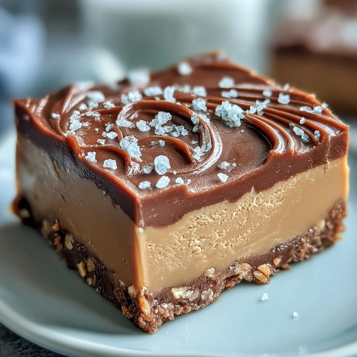 Carrés de Hojicha Fudge au chocolat noir et thé rôti, présentés sur une assiette.