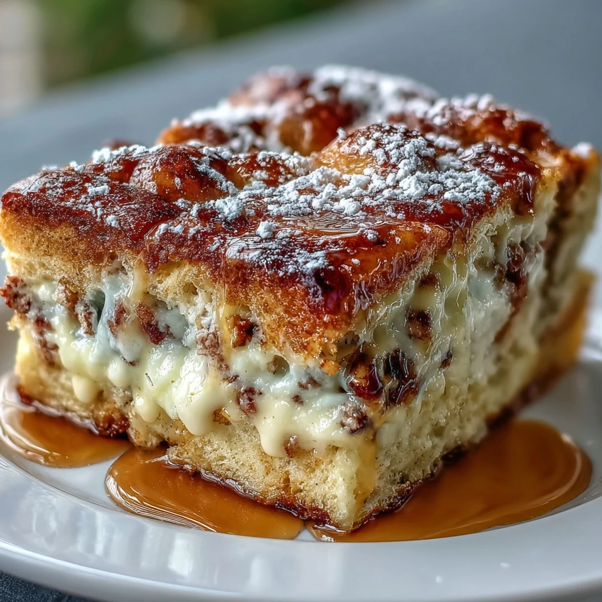 Casserole du petit-déjeuner Monte Cristo avec pain de mie trempé au cinnamon, jambon et dinde fondants