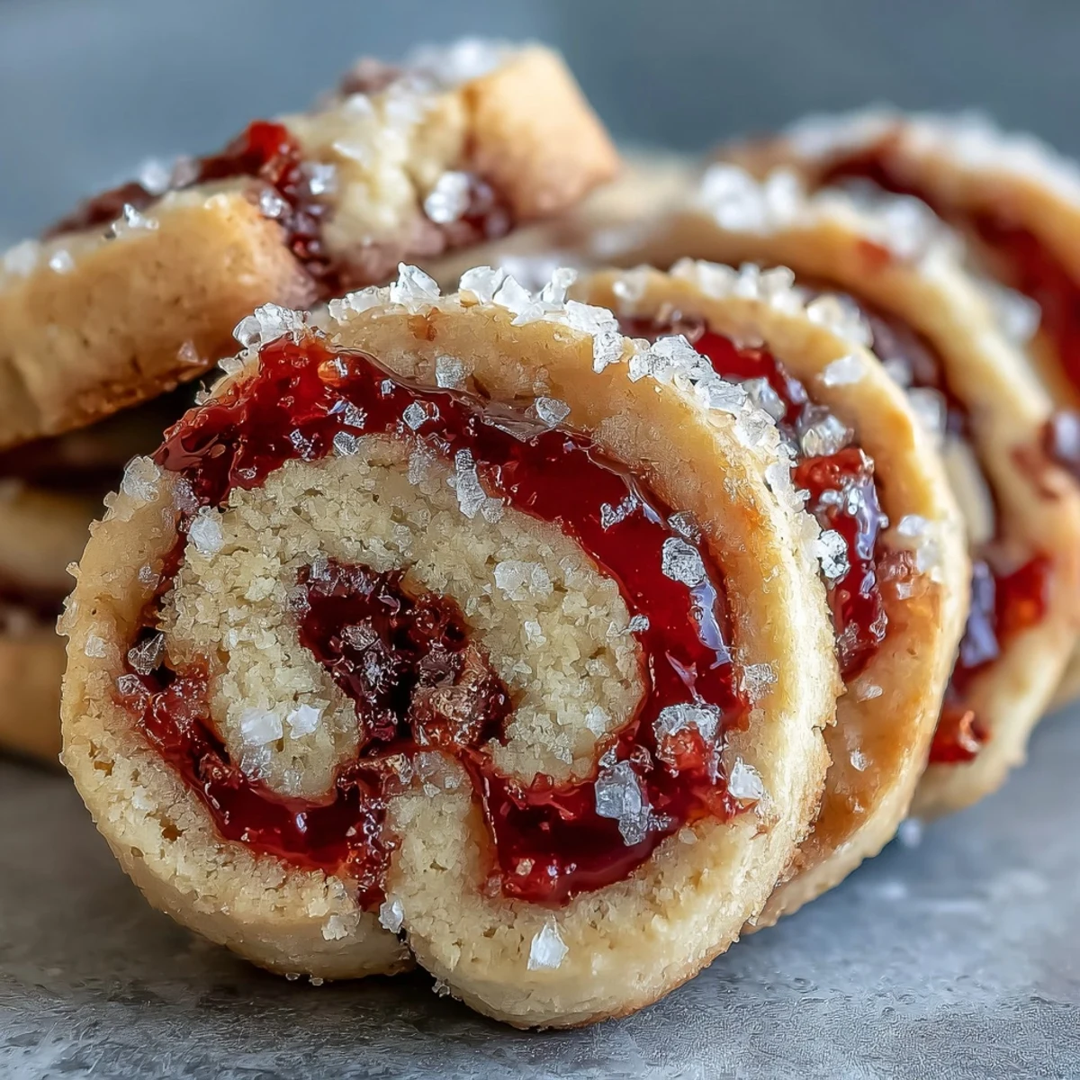 Golden Raspberry Swirl Shortbread Cookies stacked high, ready for afternoon tea.