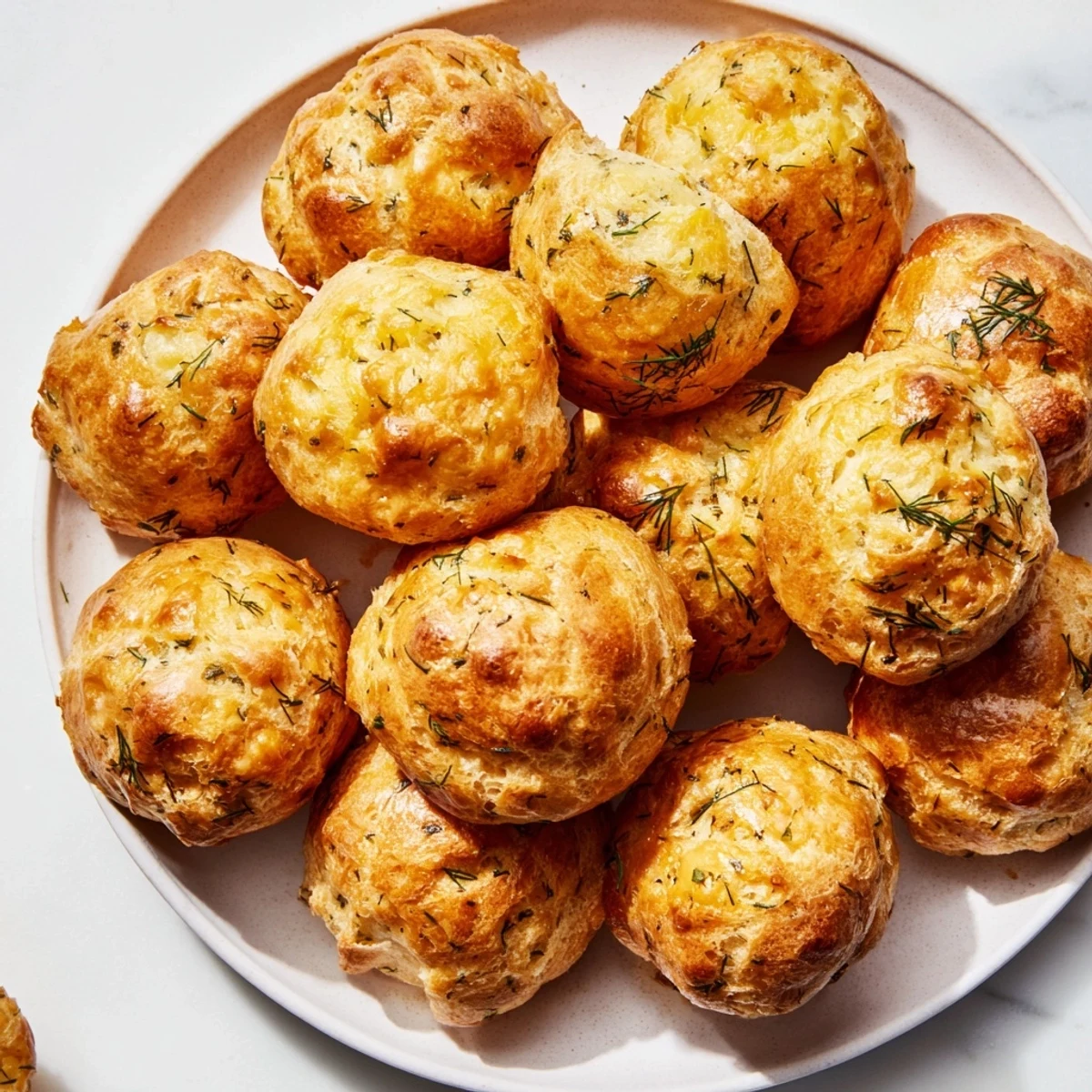 Savory Dill Pickle Gougère Puffs, light cheese pastries with a tangy pickle kick.  