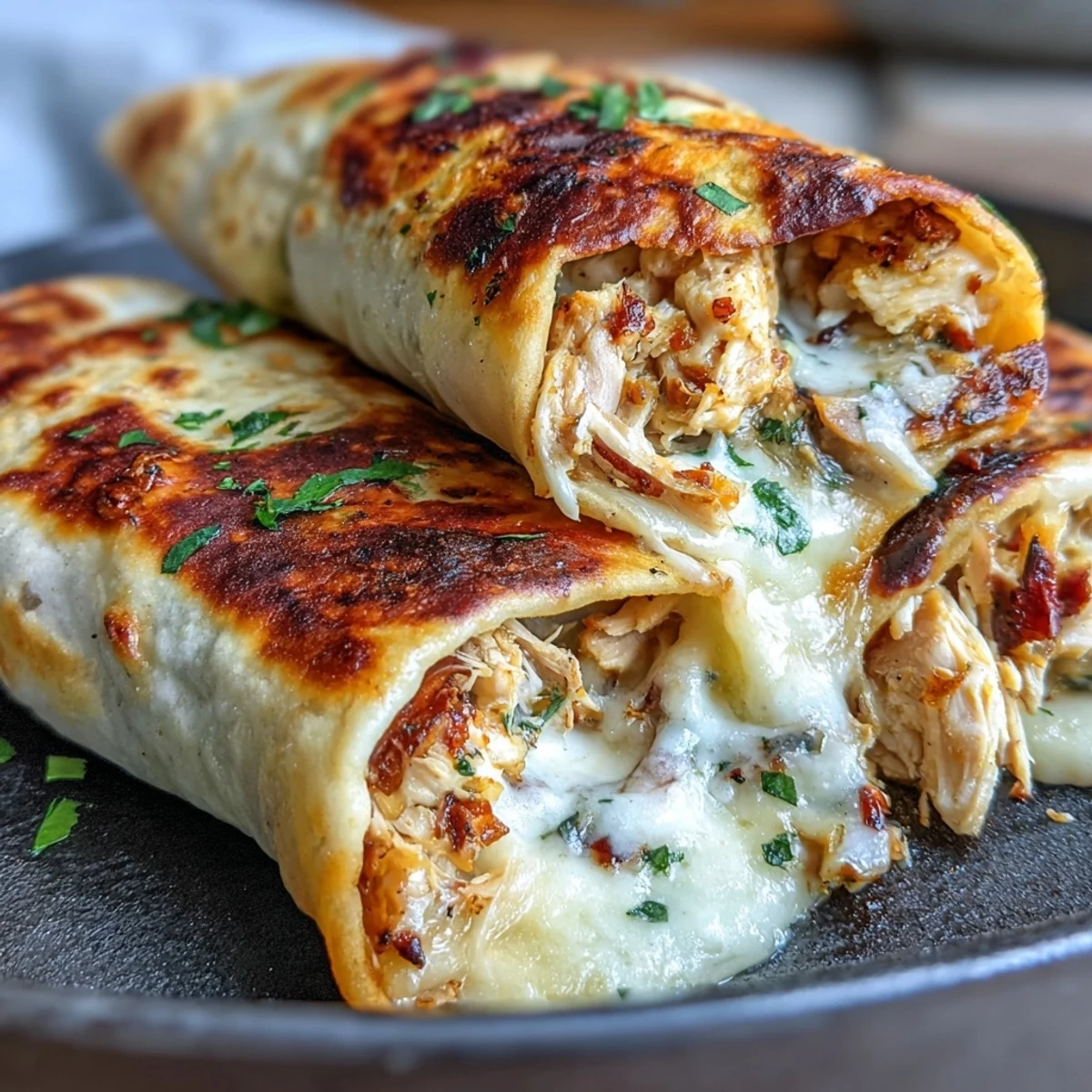 Low Carb Cheesy Garlic Chicken Wraps servies avec une salade verte, parfait pour un repas keto rapide et copieux.