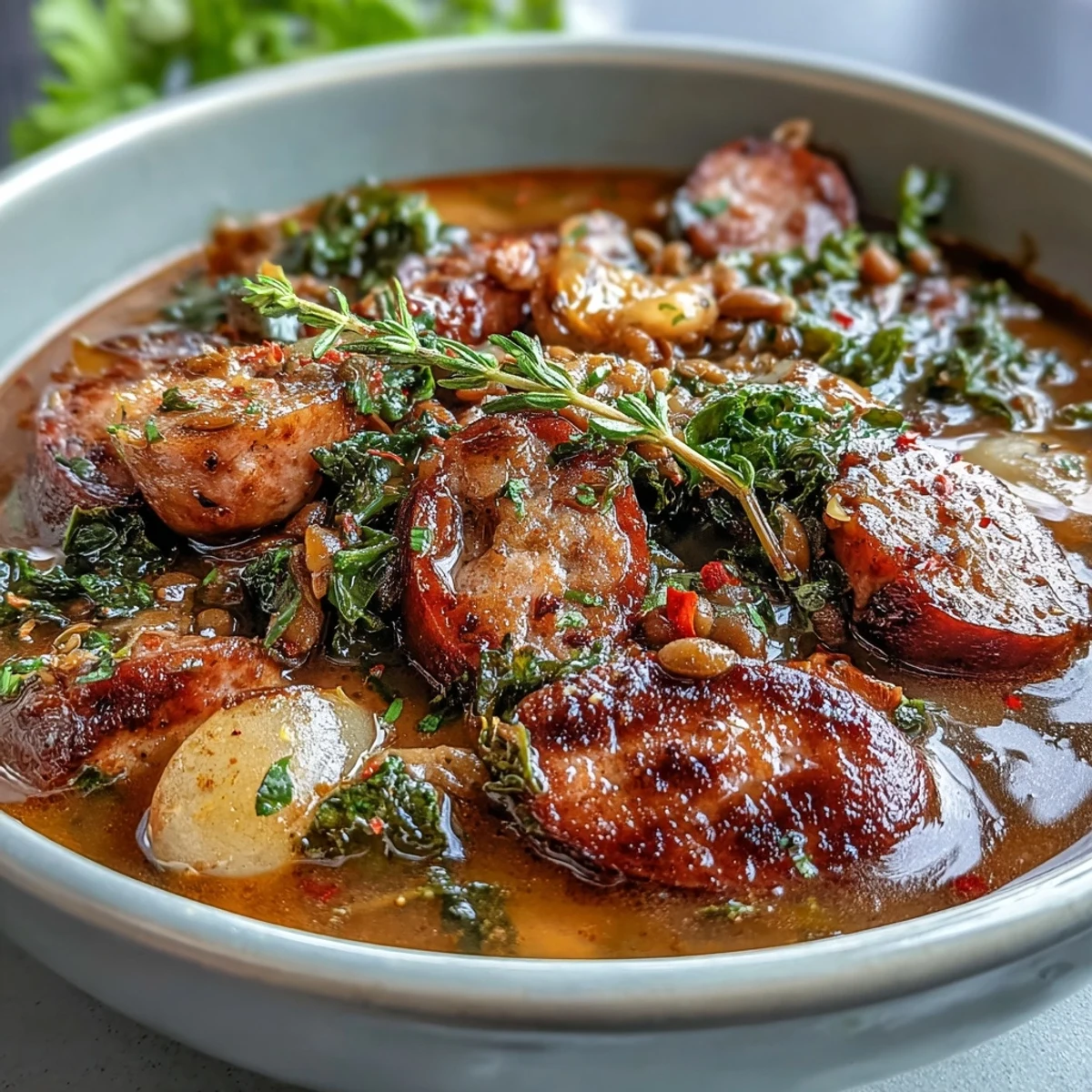 Spicy Sausage Lentil Soup Kale