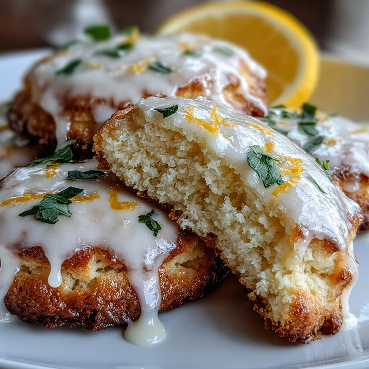 Biscuits au sucre et citron au fromage cottage avec glaçage : biscuits moelleux et acidulés recouverts d'un glaçage citronné brillant.