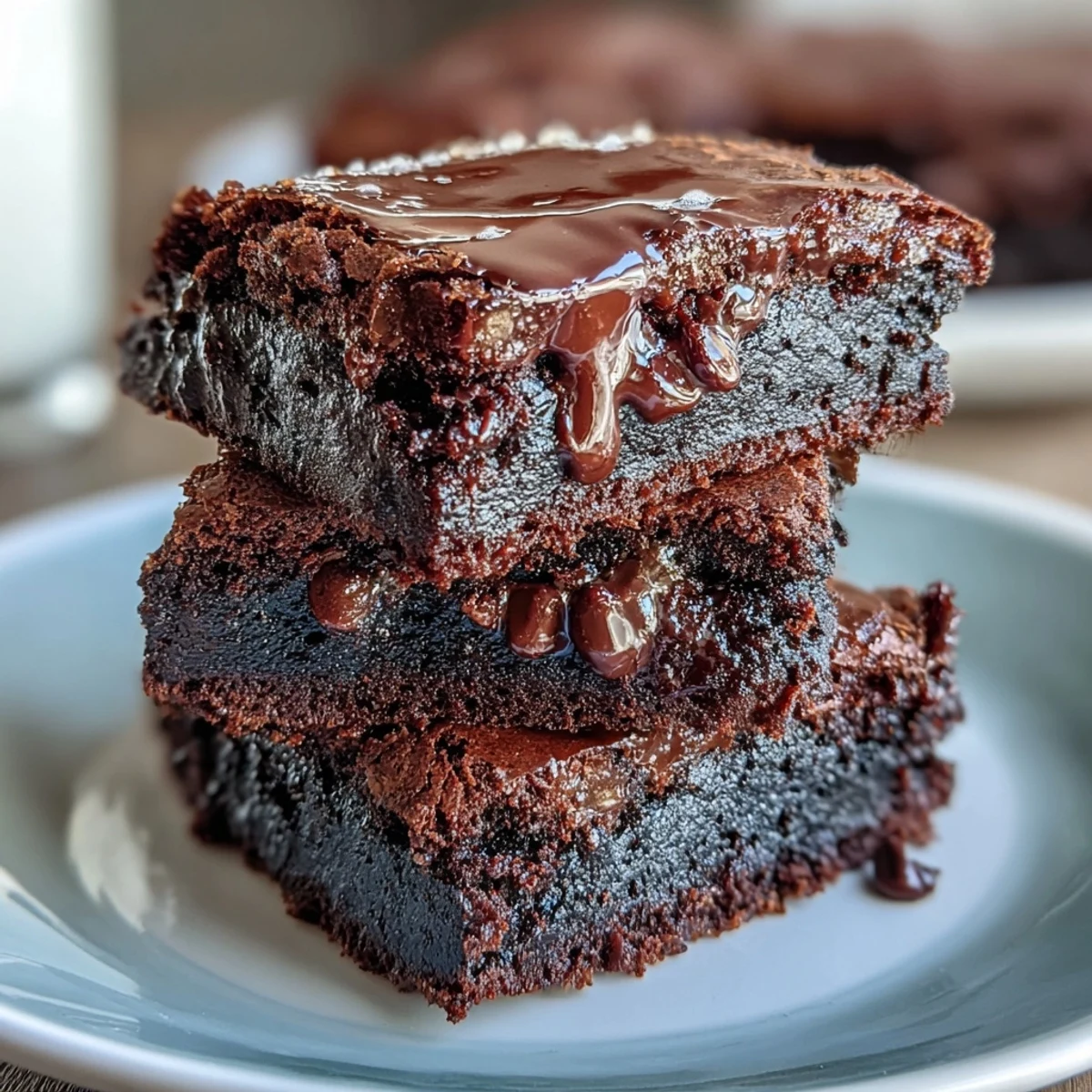Brownies fondants au chocolat triple avec pâte fermentée pour une texture moelleuse et un goût profond.