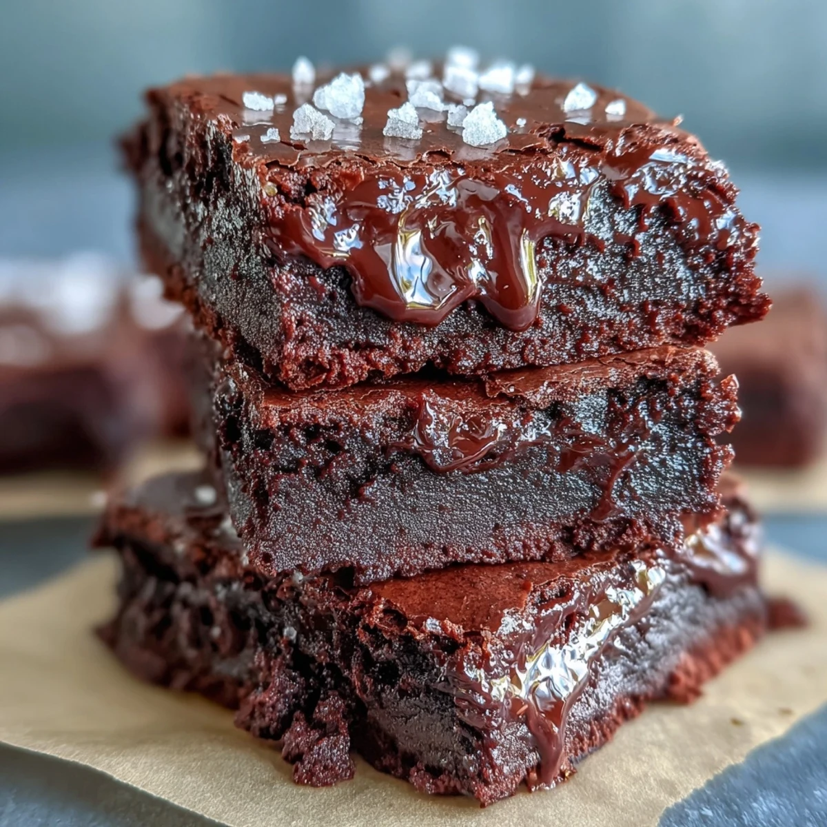Des brownies ultra-fondants au levain avec une touche de sel de mer, parfaits pour les amateurs de chocolat.