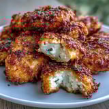 Ces bouchées de poulet Asiago Panko bien croustillantes accompagnées d’une sauce ranch crémeuse et d’un quartier de citron.