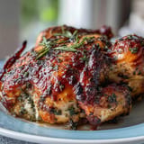 Un appétissant poulet rôti aux herbes, le jus dégoulinant, parfait pour le dîner.