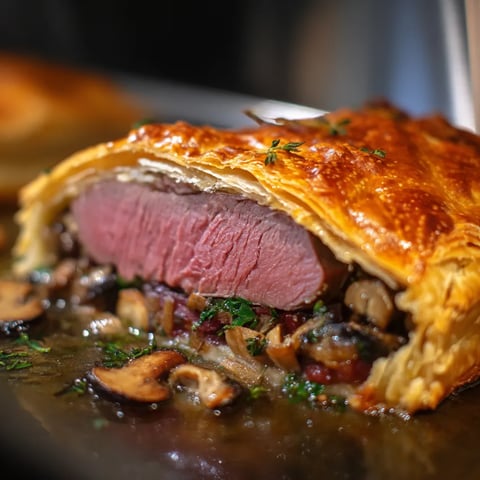 Une pâte brisée contenant du steak et des champignons.