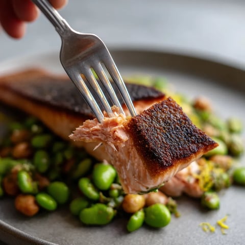 Une personne tire une tranche de poisson avec une fourchette.