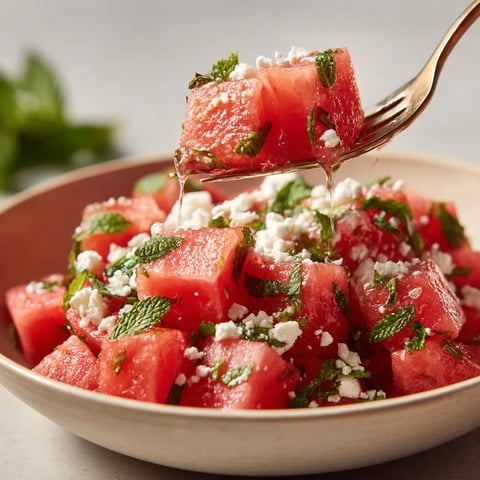 Une assiette contenant des tranches de melon avec du fromage blanc.