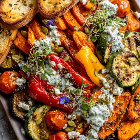 Une assiette de légumes colorés avec des légumes rouges, verts et jaunes.