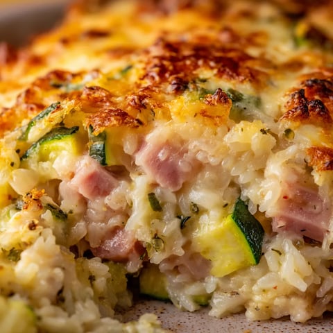 Une pâte de riz, de zucchini et de ham, servie sur un plateau.