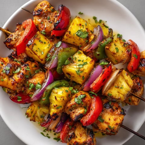 Une assiette de brochettes de viande avec des légumes.