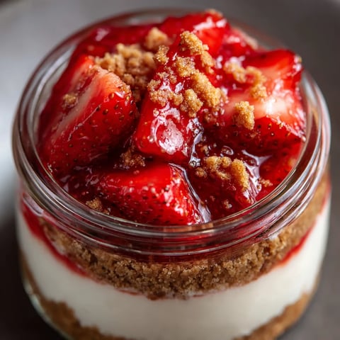 Une no-bake strawberry cheesecake dans un verre.