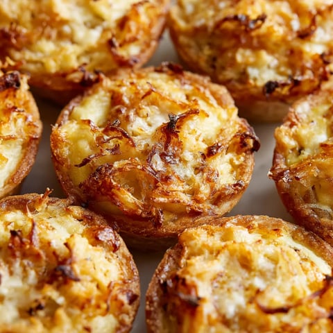 Une collection de mini-quiches aux oignons caramélisés et gruyère.