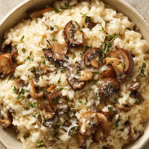 Risotto crémeux aux champignons et thym.